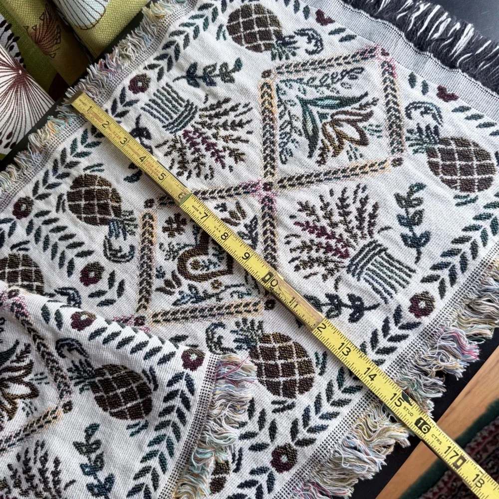 Crown Crafts Vintage Tapestry Table Runner Pineapple Floral Fringe 16x52 USA